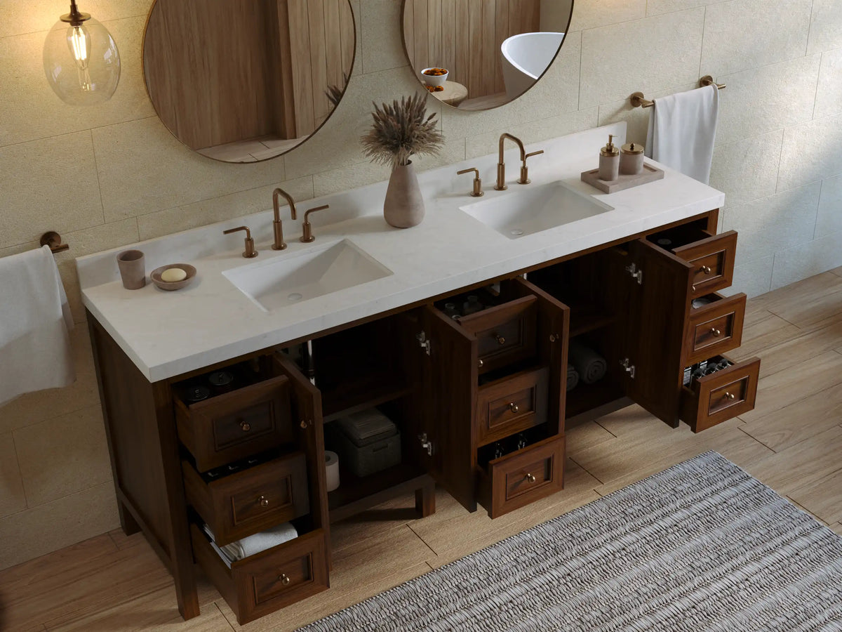 Nashville Teak Wood 84 in. W x 22 in. D Double Sink Bathroom Vanity