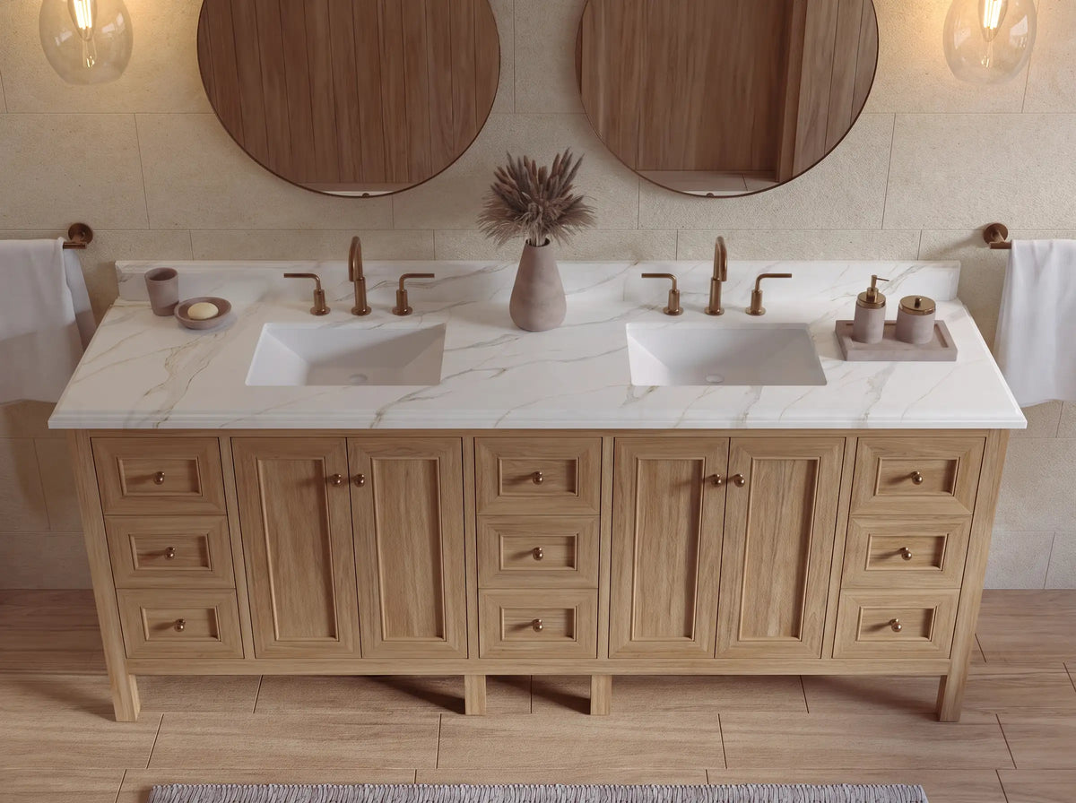Nashville Teak Wood 84 in. W x 22 in. D Double Sink Bathroom Vanity