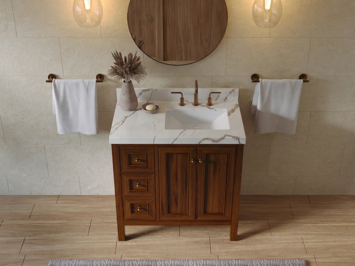 Nashville Teak Wood 36 in. W x 22 in. D Right Offset Sink Bathroom Vanity