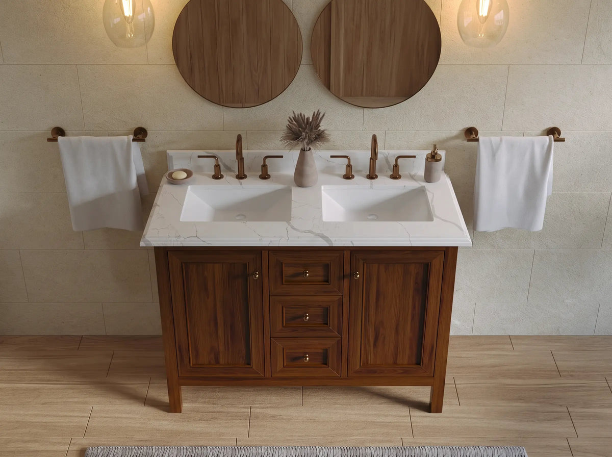 Nashville Teak Wood 48 in. W x 22 in. D Double Sink Bathroom Vanity