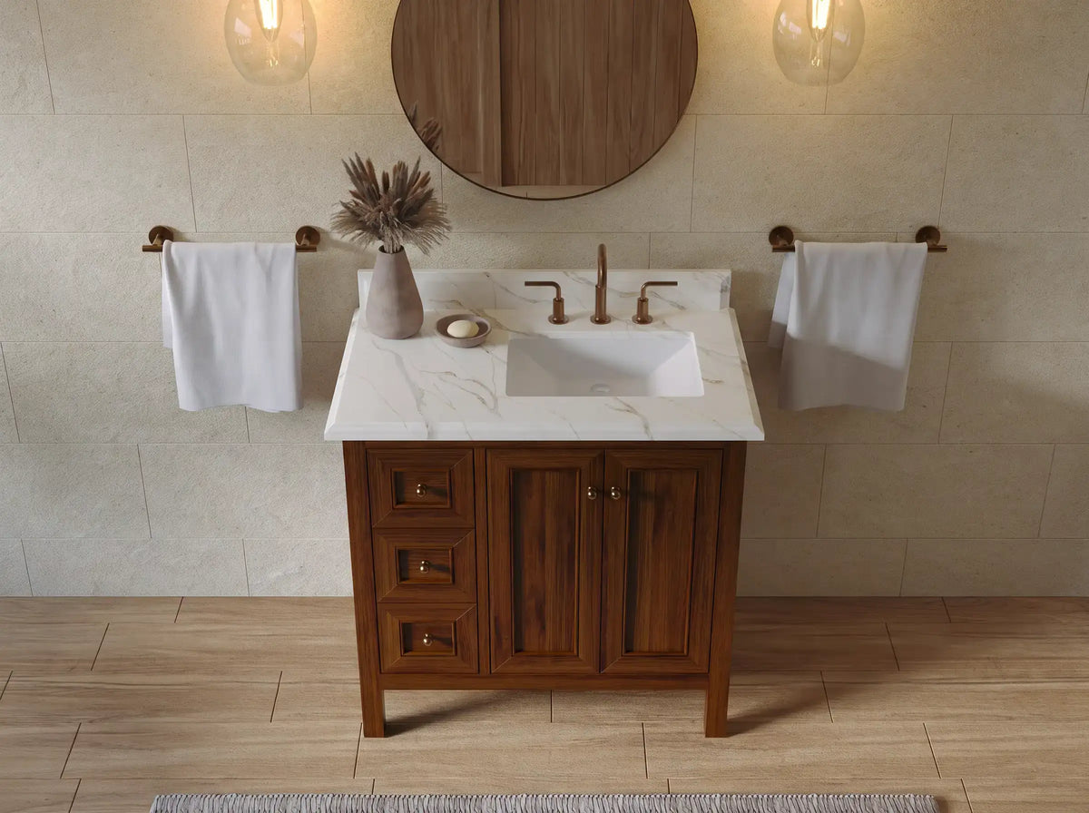 Nashville Teak Wood 36 in. W x 22 in. D Right Offset Sink Bathroom Vanity