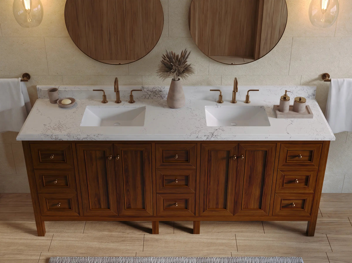 Nashville Teak Wood 84 in. W x 22 in. D Double Sink Bathroom Vanity
