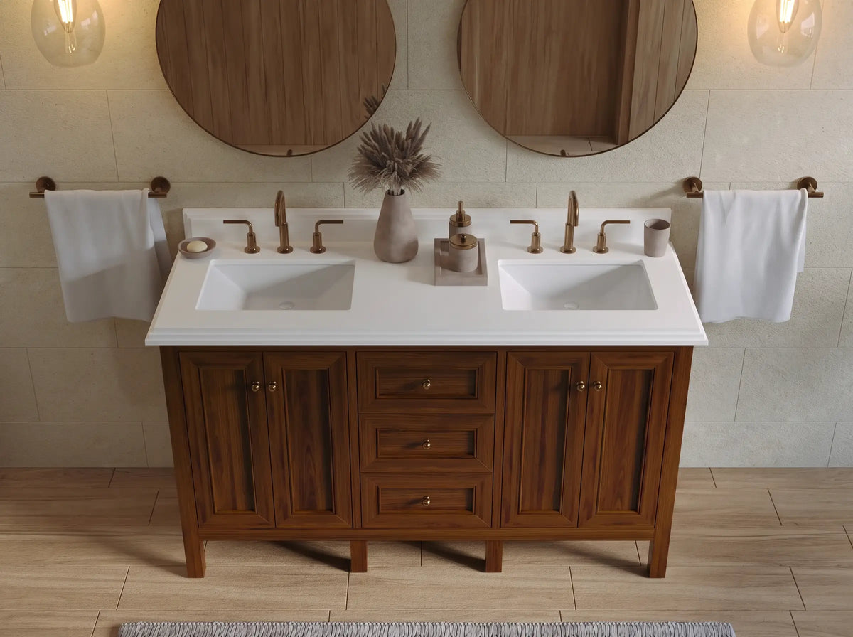 Nashville Teak Wood 60 in. W x 22 in. D Double Sink Bathroom Vanity