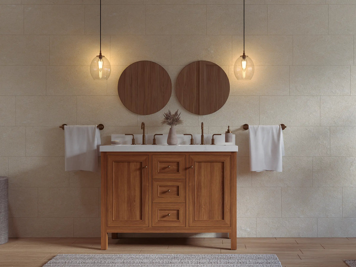 Nashville Teak Wood 48 in. W x 22 in. D Double Sink Bathroom Vanity