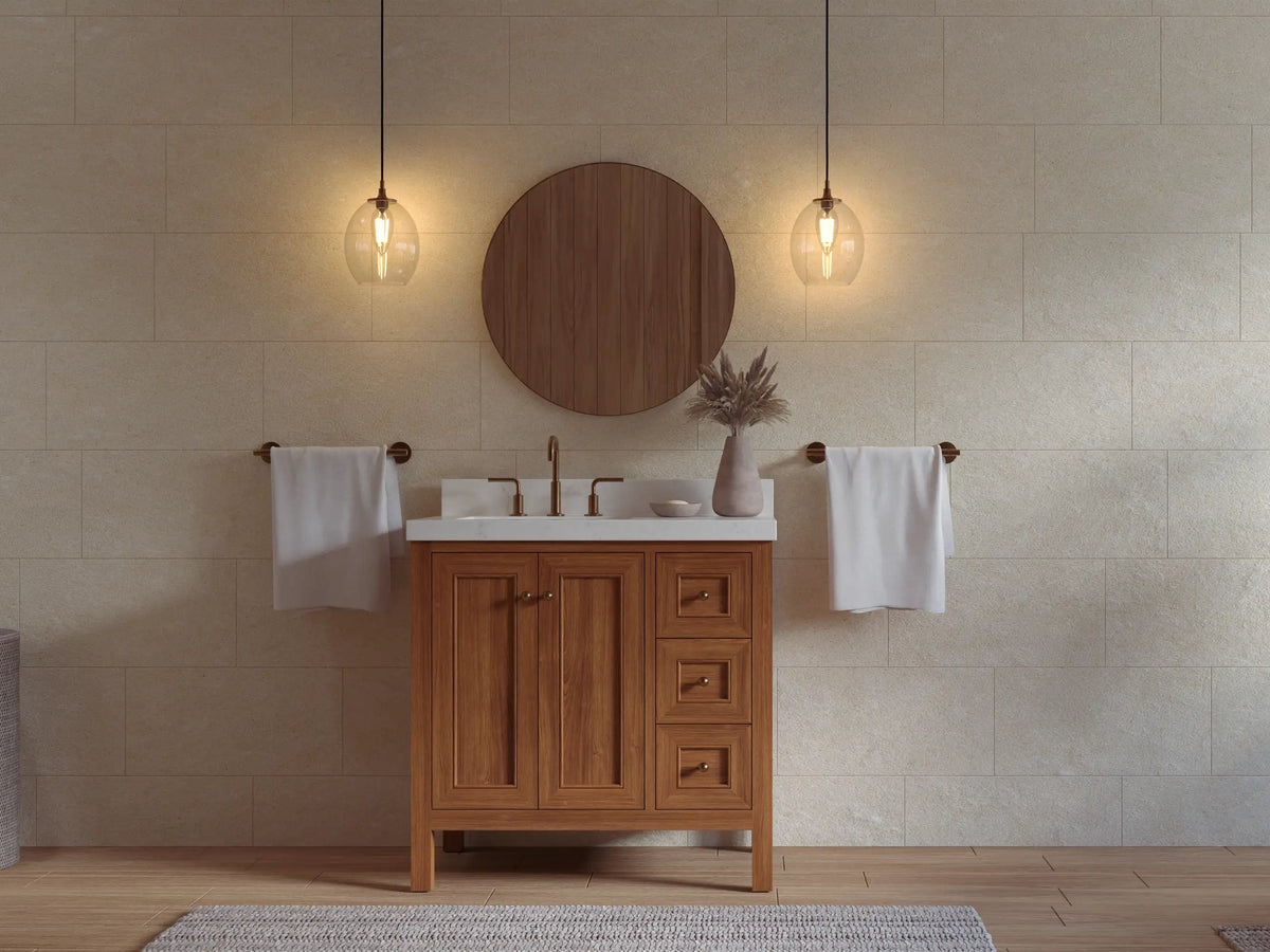 Nashville Teak Wood 36 in. W x 22 in. D Left Offset Sink Bathroom Vanity