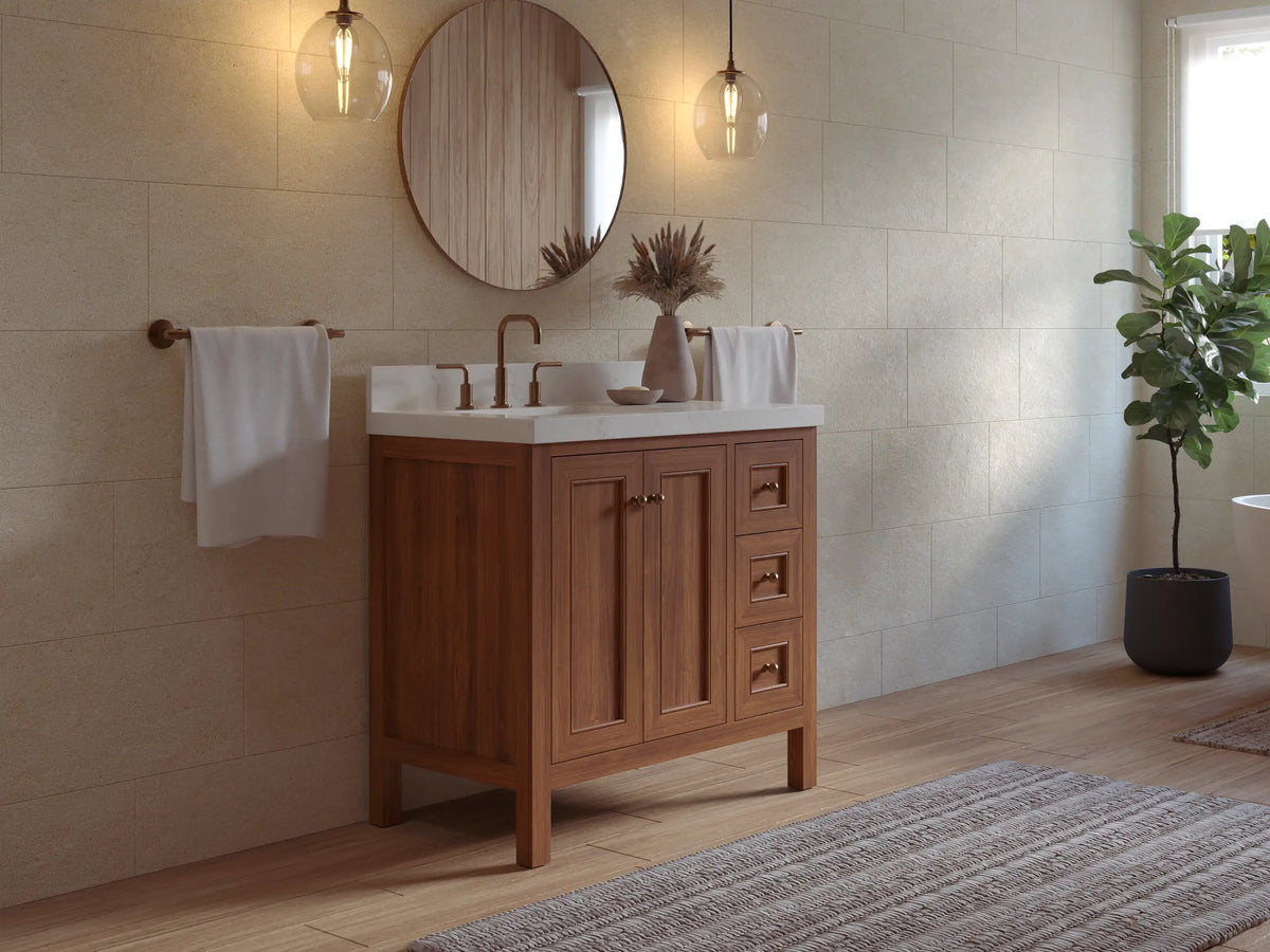 Nashville Teak Wood 36 in. W x 22 in. D Left Offset Sink Bathroom Vanity