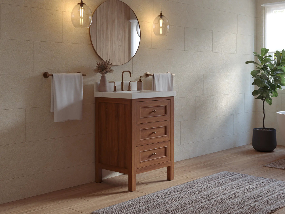 Nashville Teak Wood 24 in. W x 22 in. D Single Sink Bathroom Vanity