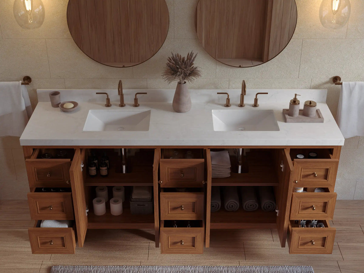 Nashville Teak Wood 84 in. W x 22 in. D Double Sink Bathroom Vanity