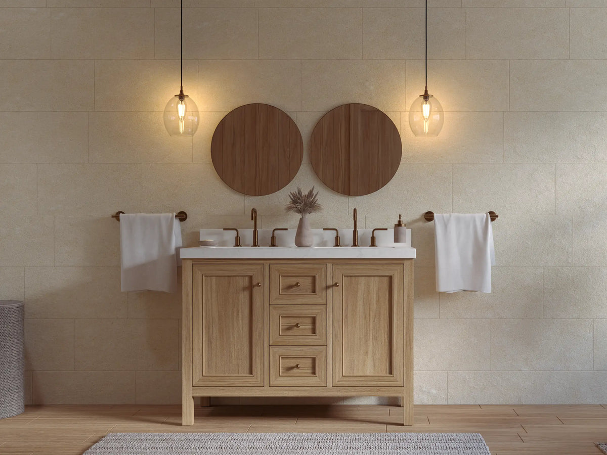 Nashville Teak Wood 48 in. W x 22 in. D Double Sink Bathroom Vanity