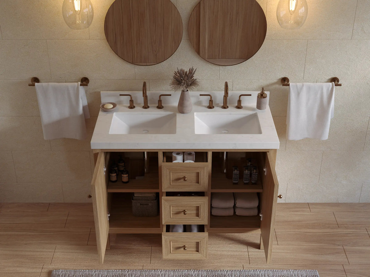Nashville Teak Wood 48 in. W x 22 in. D Double Sink Bathroom Vanity