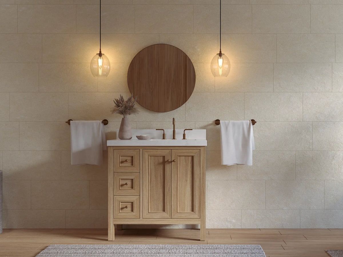 Nashville Teak Wood 36 in. W x 22 in. D Right Offset Sink Bathroom Vanity