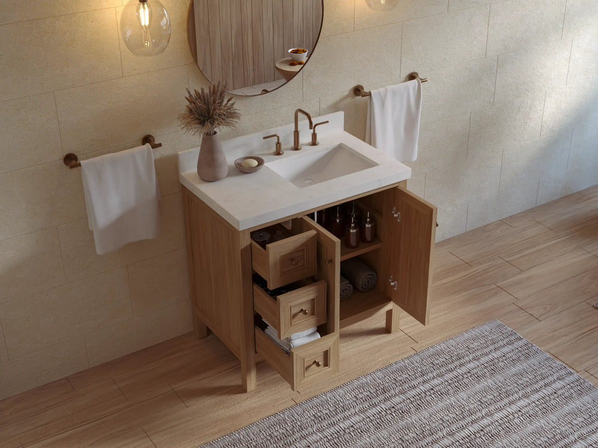 Nashville Teak Wood 36 in. W x 22 in. D Right Offset Sink Bathroom Vanity