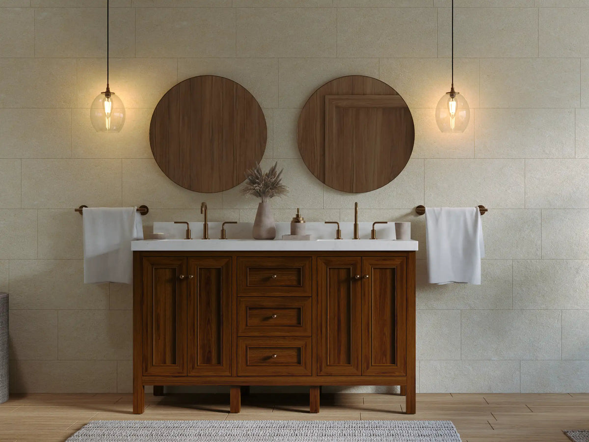 Nashville Teak Wood 60 in. W x 22 in. D Double Sink Bathroom Vanity
