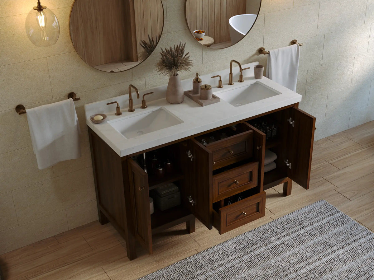 Nashville Teak Wood 60 in. W x 22 in. D Double Sink Bathroom Vanity