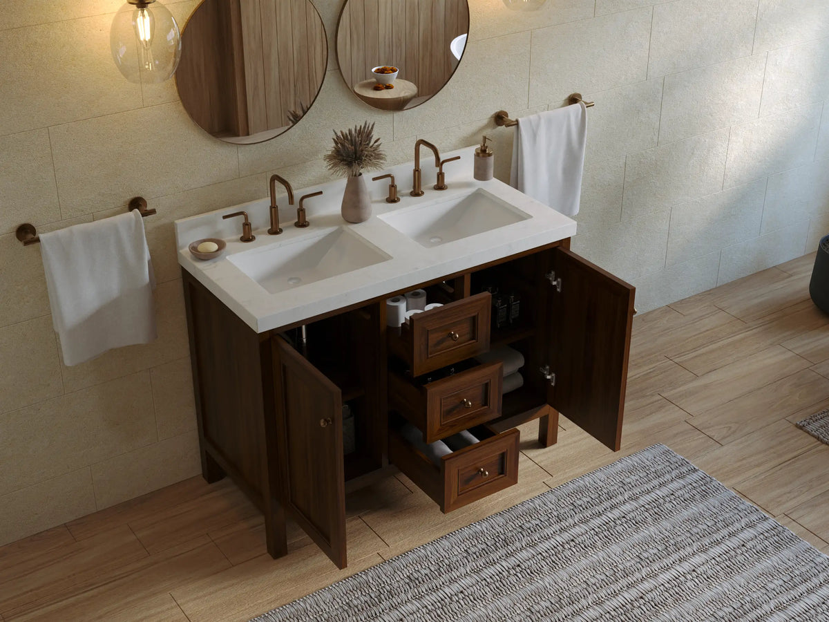 Nashville Teak Wood 48 in. W x 22 in. D Double Sink Bathroom Vanity