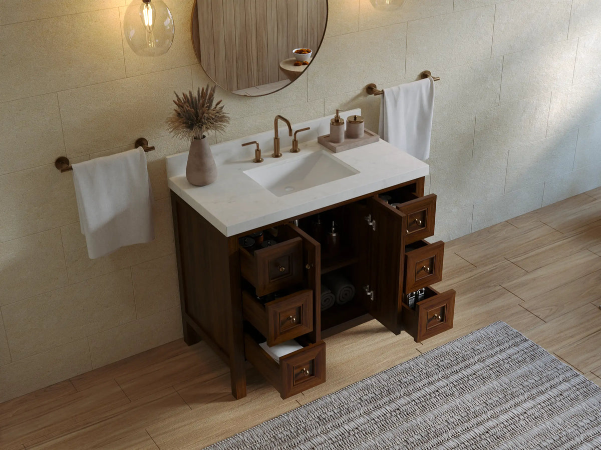 Nashville Teak Wood 42 in. W x 22 in. D Single Sink Bathroom Vanity