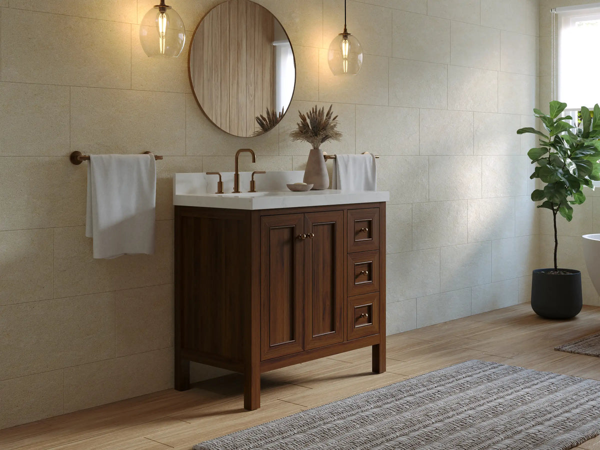 Nashville Teak Wood 36 in. W x 22 in. D Left Offset Sink Bathroom Vanity