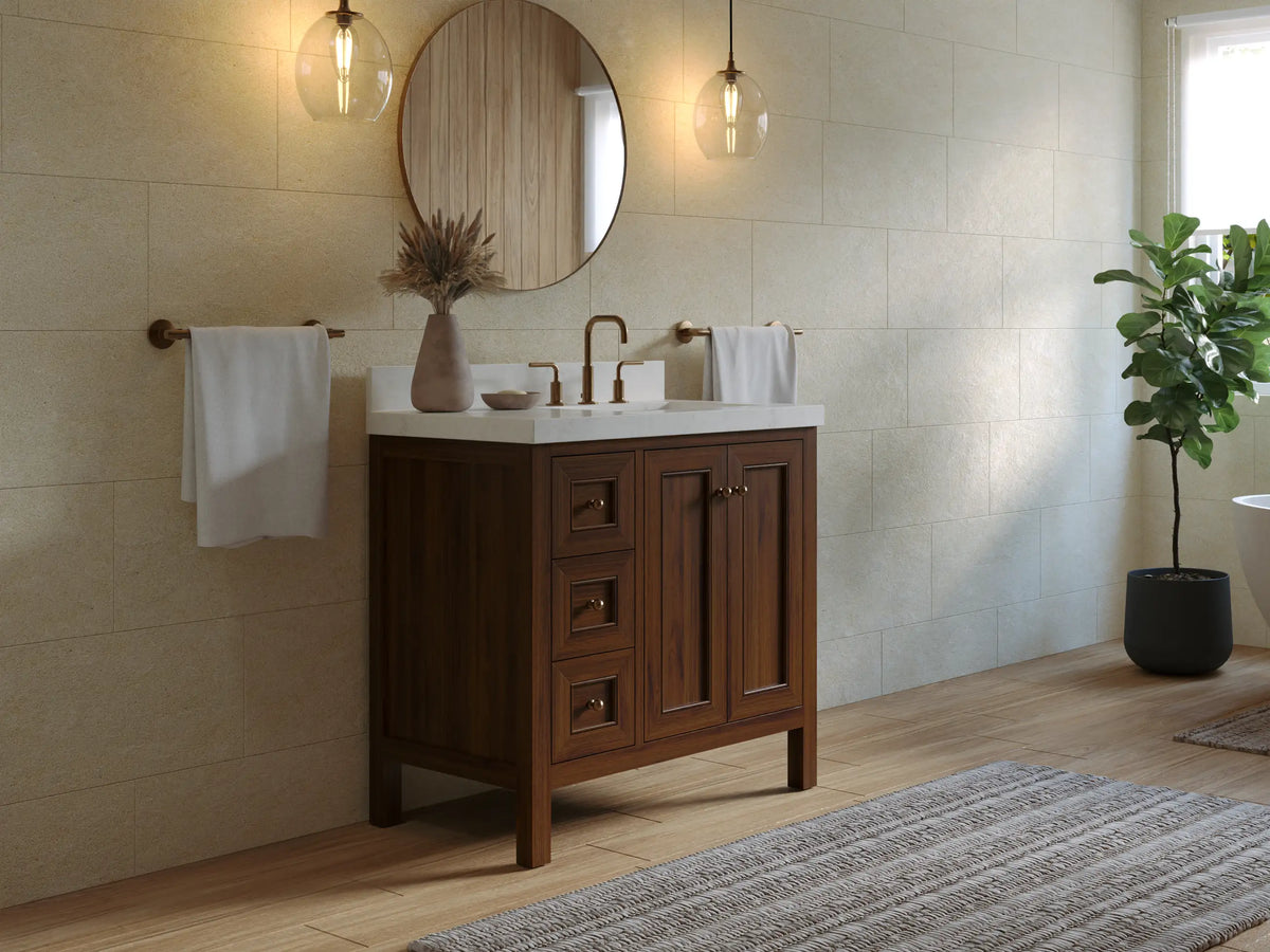 Nashville Teak Wood 36 in. W x 22 in. D Right Offset Sink Bathroom Vanity