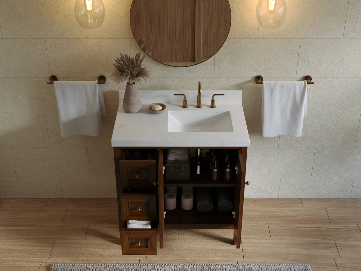 Nashville Teak Wood 36 in. W x 22 in. D Right Offset Sink Bathroom Vanity