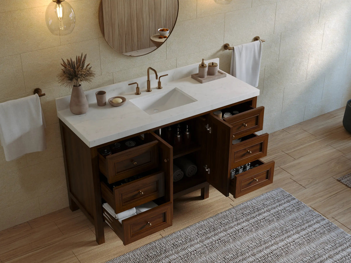 Nashville Teak Wood 60 in. W x 22 in. D Single Sink Bathroom Vanity