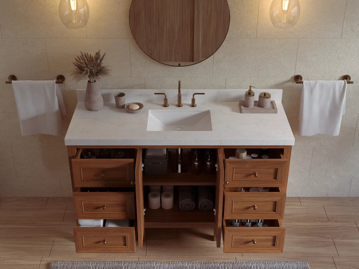 Nashville Teak Wood 60 in. W x 22 in. D Single Sink Bathroom Vanity