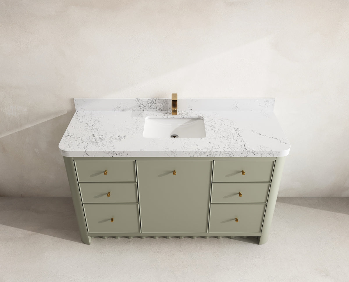 Orlando 60 in. single sink bathroom vanity in Evergreen with R100 Empira White Quartz top