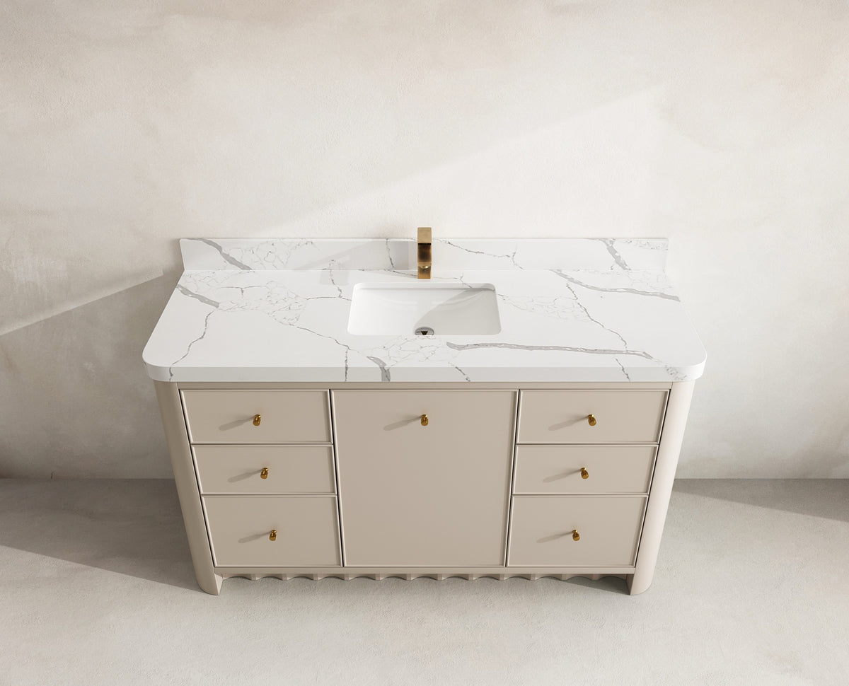Orlando 60 in. single sink bathroom vanity in Fine Grain Linen Beige with R100 Calacatta Laza Quartz top