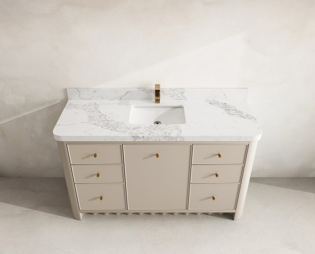 Orlando 60 in. single sink bathroom vanity in Fine Grain Linen Beige with R100 Calacatta Nuvo Quartz top