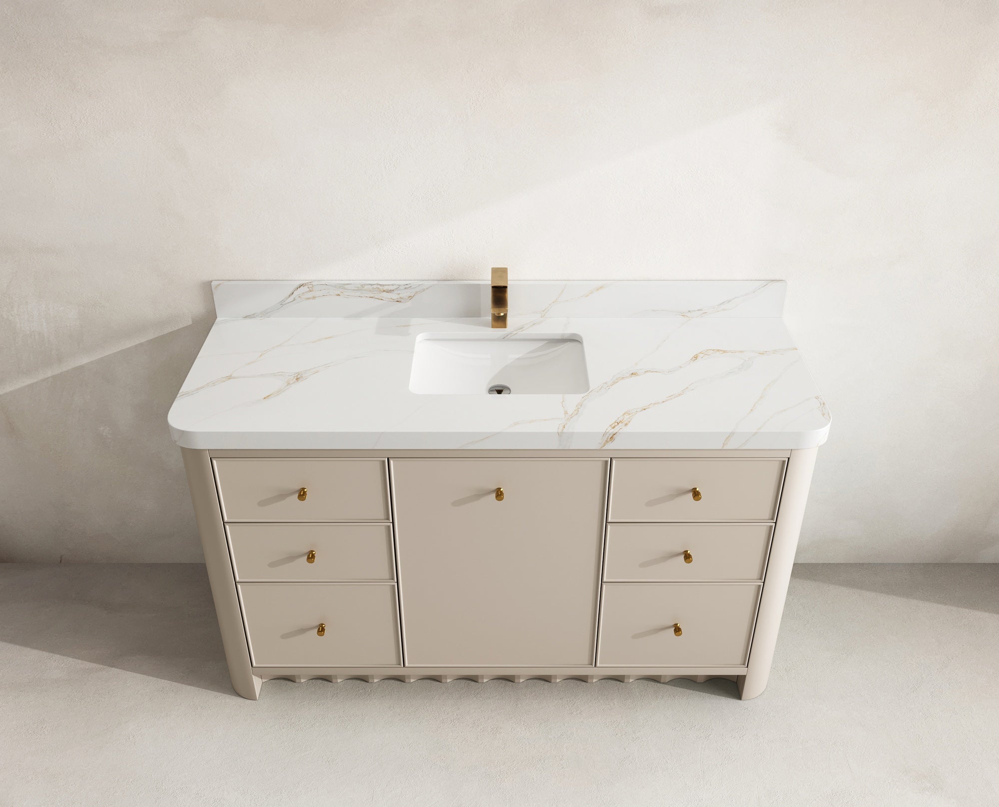 Orlando 60 in. single sink bathroom vanity in Fine Grain Linen Beige with R100 Calacatta Sienna Quartz top