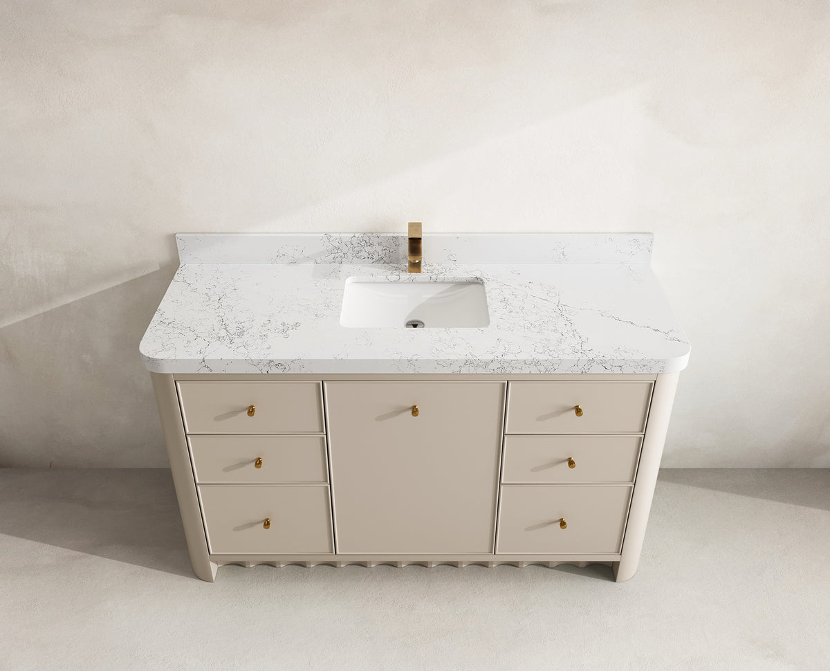 Orlando 60 in. single sink bathroom vanity in Fine Grain Linen Beige with R100 Empira White Quartz top