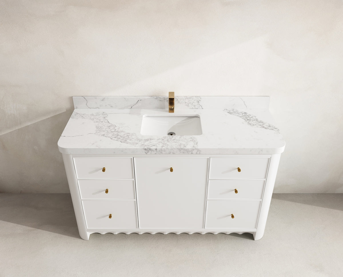Orlando 60 in. single sink bathroom vanity in White with R100 Calacatta Nuvo Quartz top