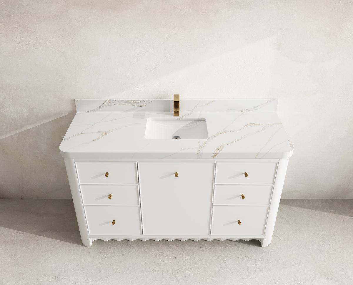 Orlando 60 in. single sink bathroom vanity in White with R100 Calacatta Sienna Quartz top