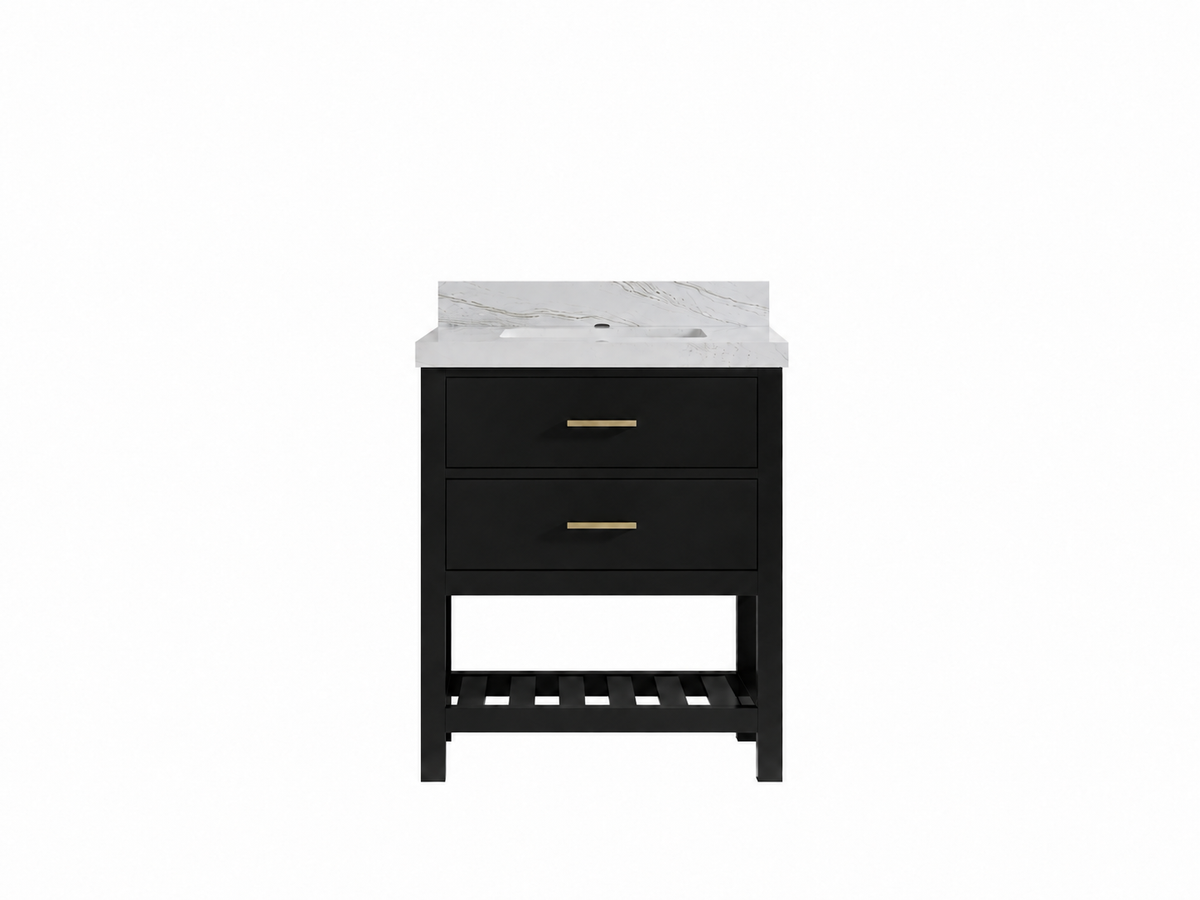PRK_BLK_PALS_30 — Parker 30 in. Black vanity with Palissandro Quartz top; owner-approved render
