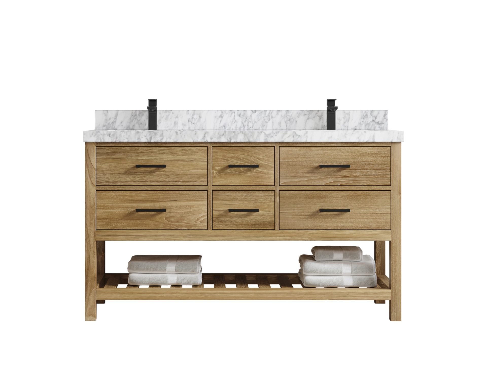 Parker Teak Wood 60 in. W x 22 in. D Double Sink Bathroom Vanity