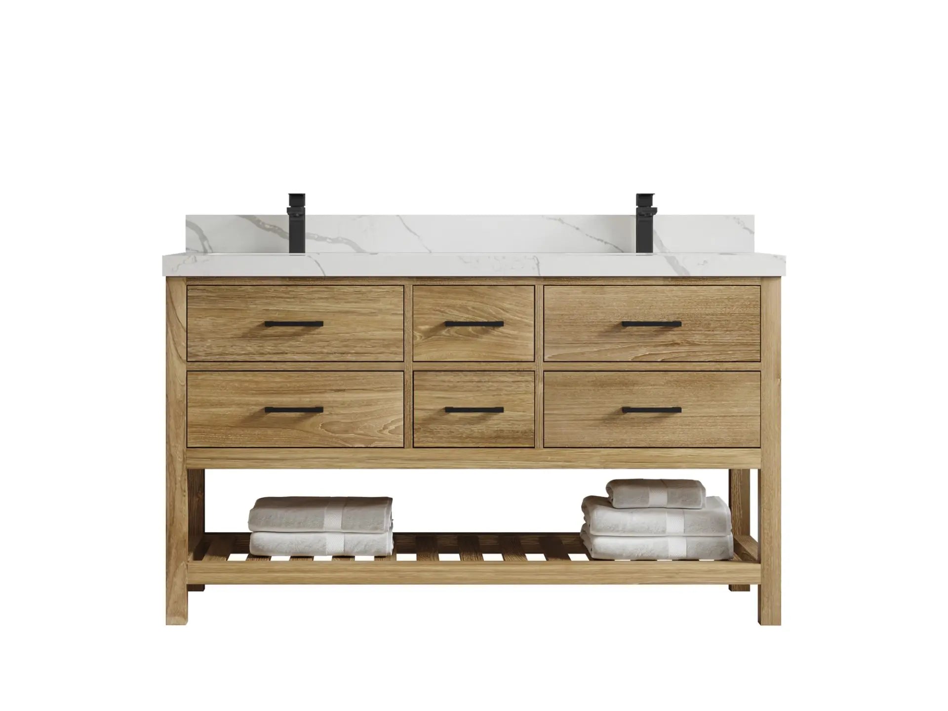 Parker Teak Wood 60 in. W x 22 in. D Double Sink Bathroom Vanity