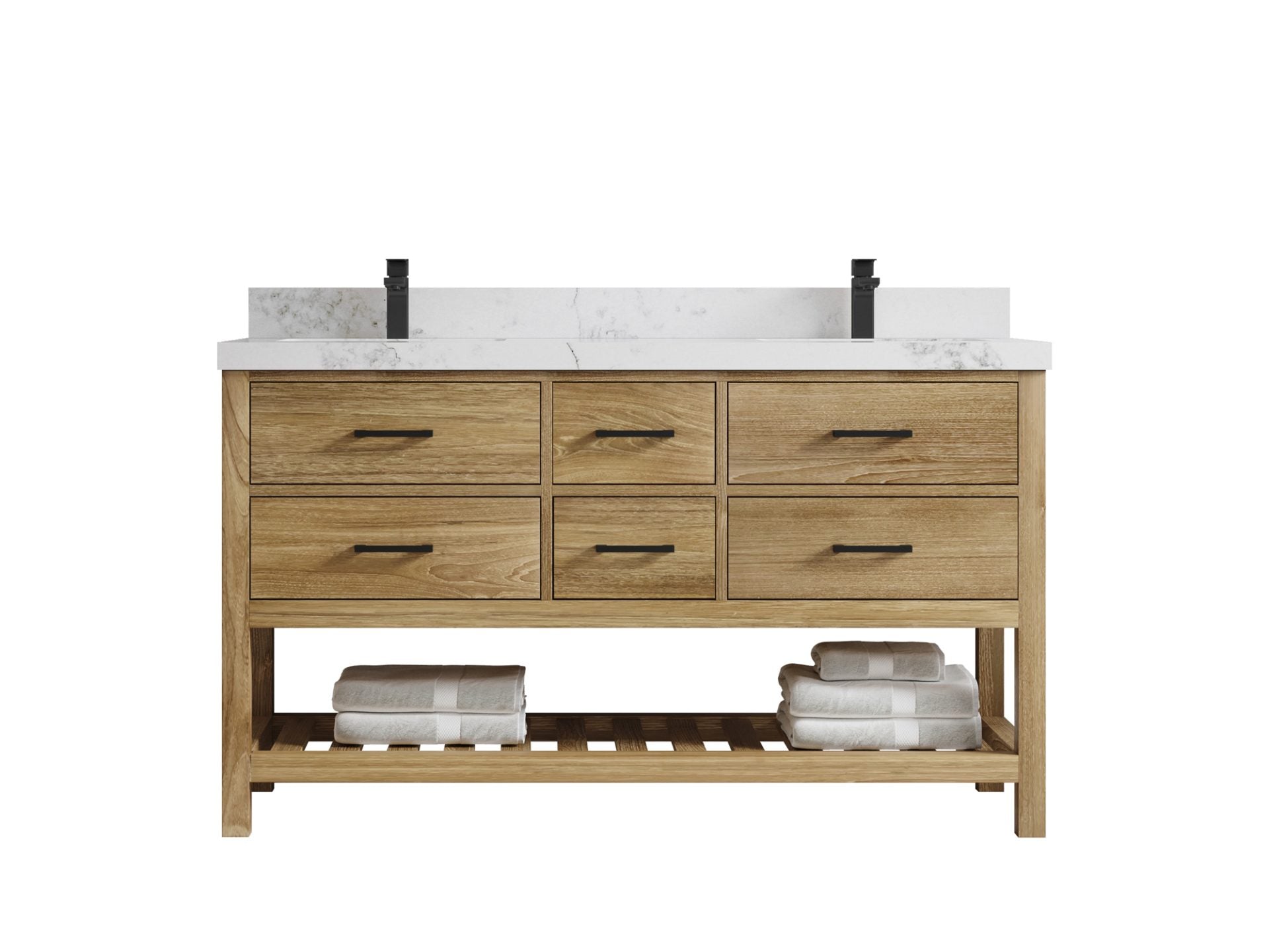 Parker Teak Wood 60 in. W x 22 in. D Double Sink Bathroom Vanity