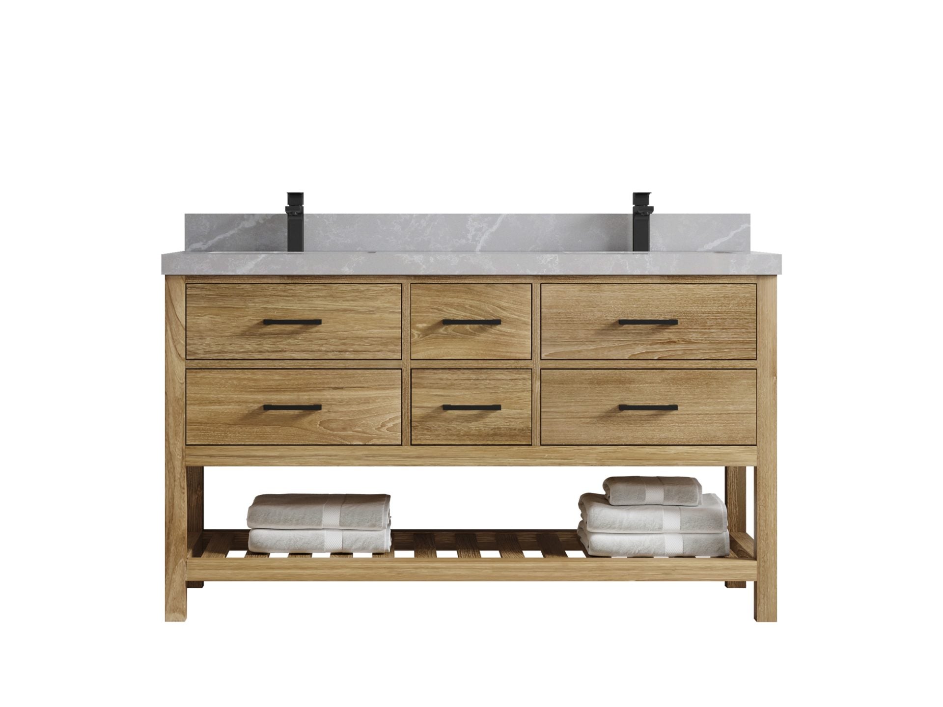 Parker Teak Wood 60 in. W x 22 in. D Double Sink Bathroom Vanity