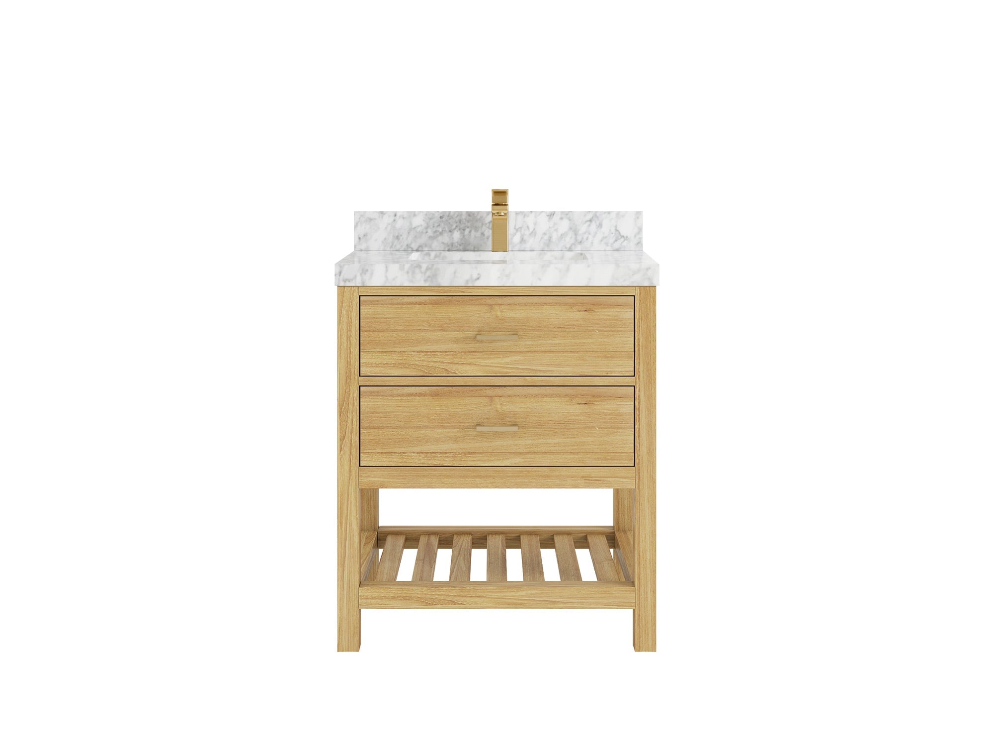 Parker Teak 30 in. W x 22 in. D Single Sink Bathroom Vanity in Light Natural with 2 in Carrara Marble Countertop