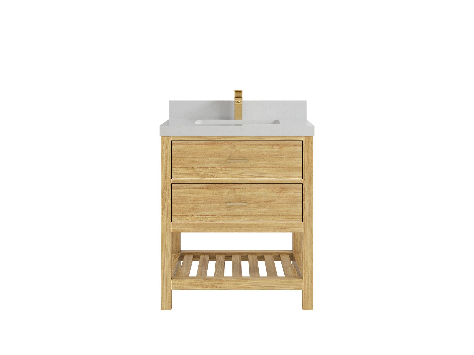Parker Teak 30 in. W x 22 in. D Single Sink Bathroom Vanity in Light Natural with 2 in Carrara Quartz Countertop