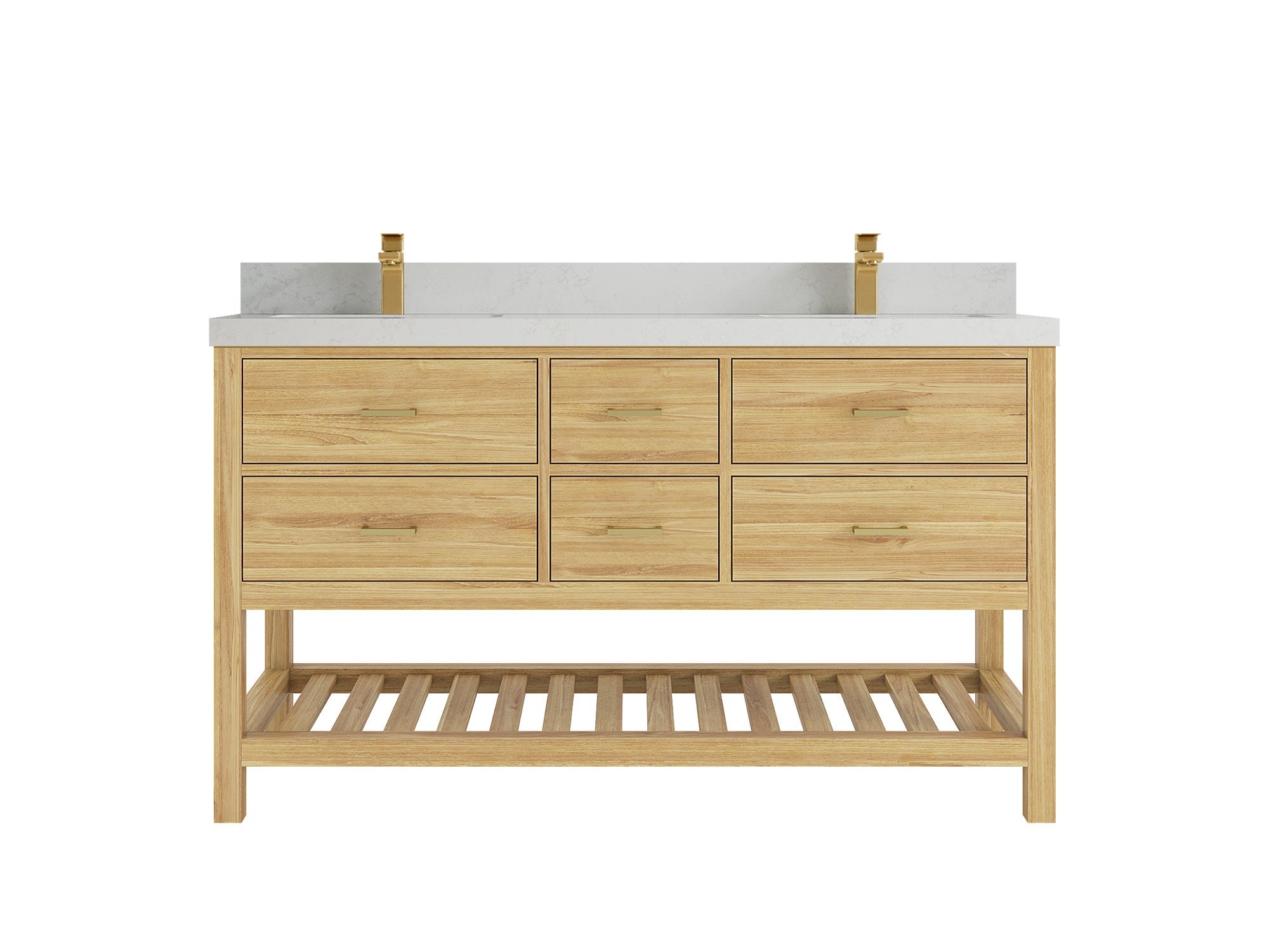 Parker Teak 60 in. W x 22 in. D double Sink Bathroom Vanity in Light Natural with 2 in Carrara Quartz