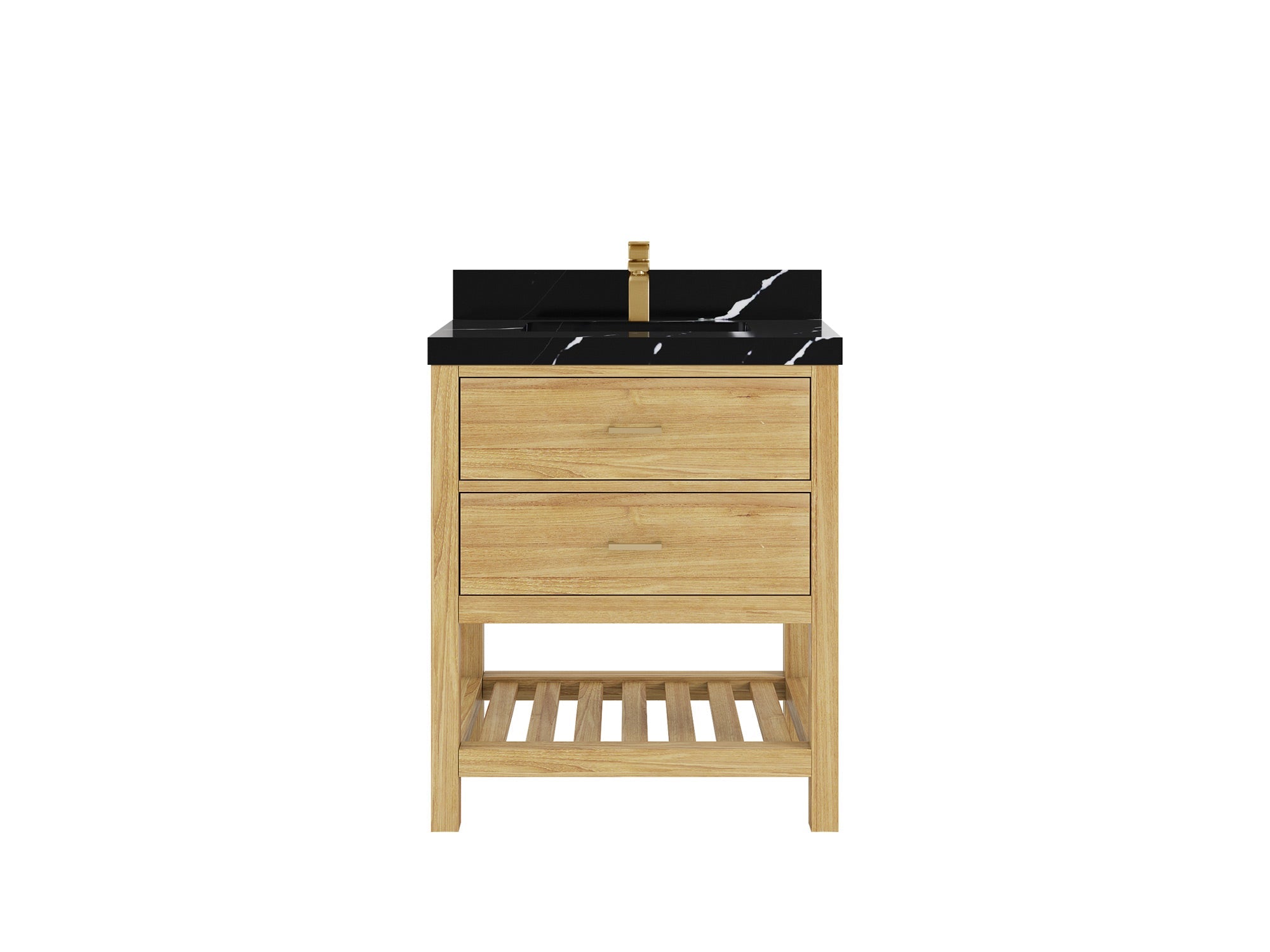 Parker Teak 30 in. W x 22 in. D Single Sink Bathroom Vanity in Light Natural with 2 in Calacatta Black Quartz Countertop