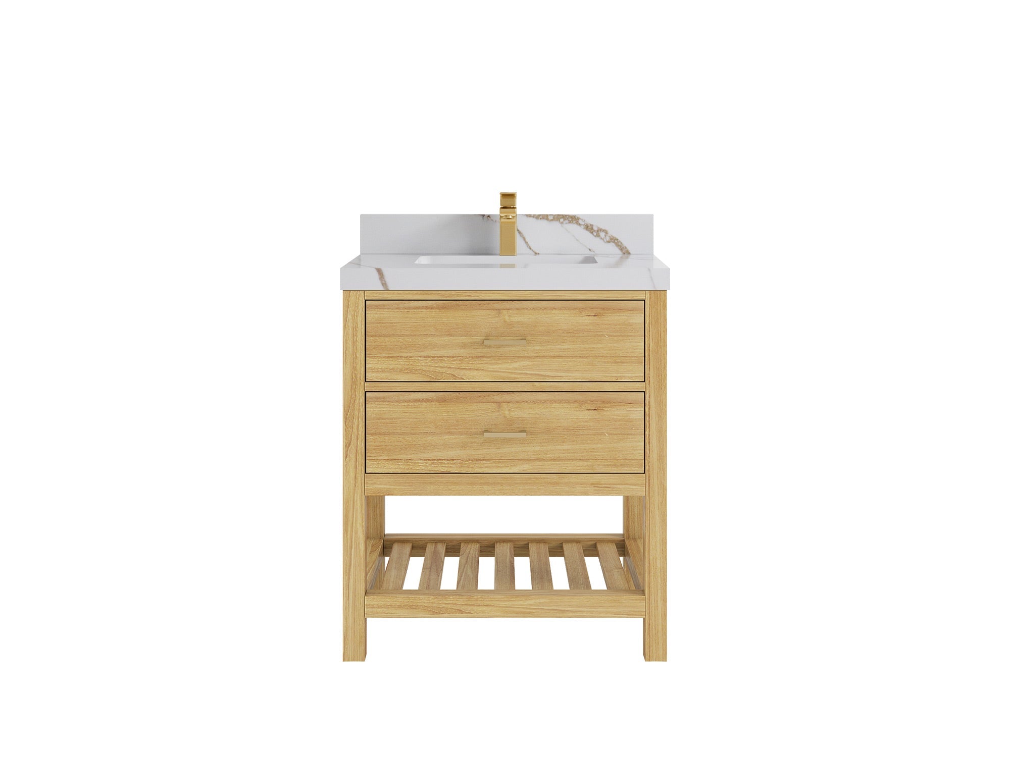Parker Teak 30 in. W x 22 in. D Single Sink Bathroom Vanity in Light Natural with 2 in Calacatta Gold Quartz Countertop