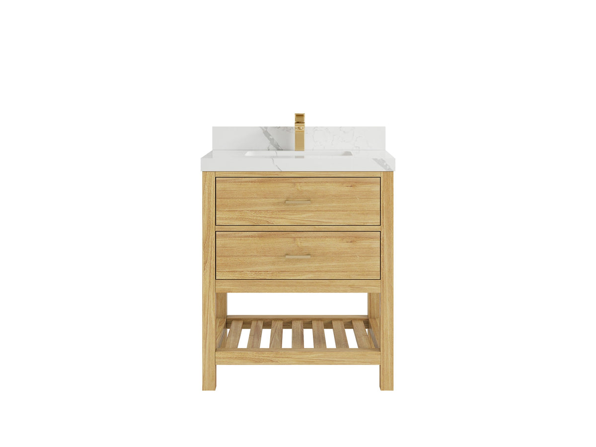 Parker Teak 30 in. W x 22 in. D Single Sink Bathroom Vanity in Light Natural with 2 in Calacatta Laza Quartz Countertop