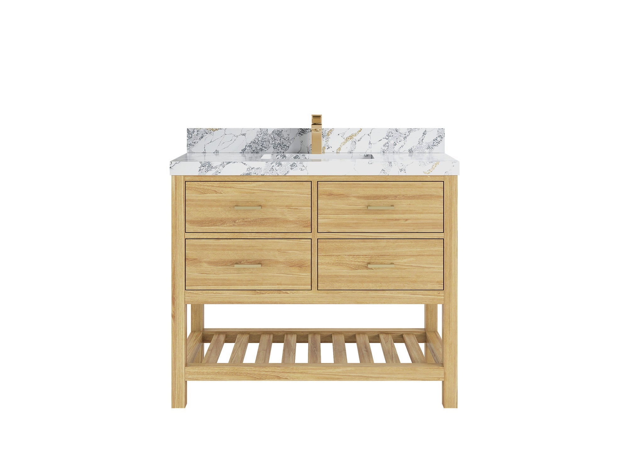 Parker Teak 42 in. W x 22 in. D Single Sink Bathroom Vanity in Light Natural with 2 in Poanazzo Quartz Countertop