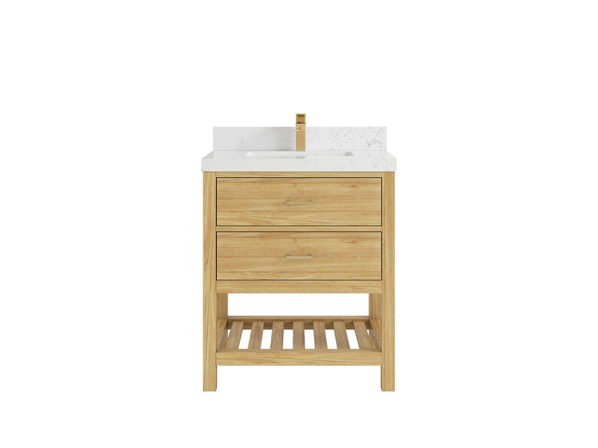 Parker Teak 30 in. W x 22 in. D Single Sink Bathroom Vanity in Light Natural with 2 in Empira White Quartz Countertop