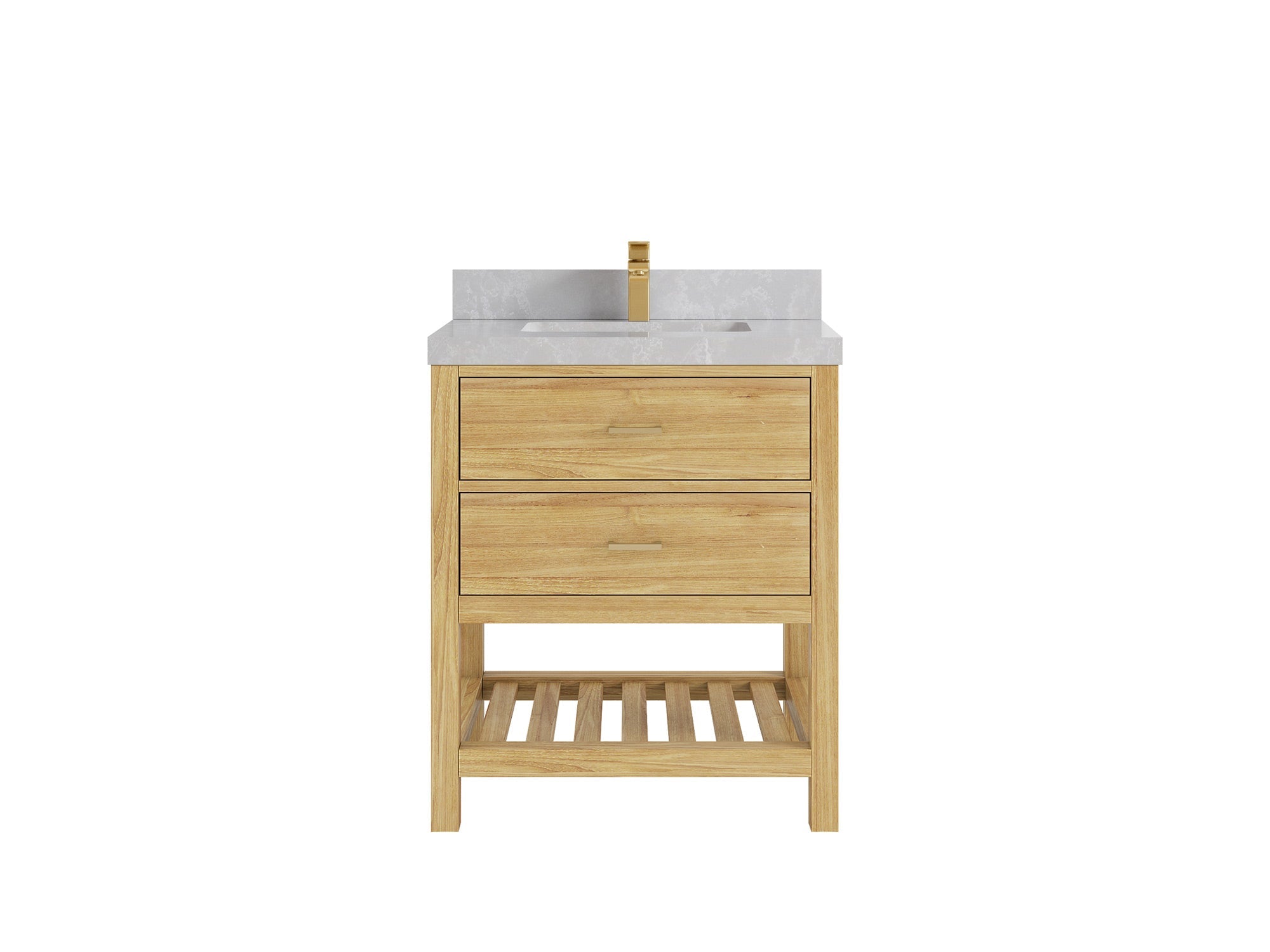 Parker Teak 30 in. W x 22 in. D Single Sink Bathroom Vanity in Light Natural with 2 in Pearl Light Gray Quartz Countertop