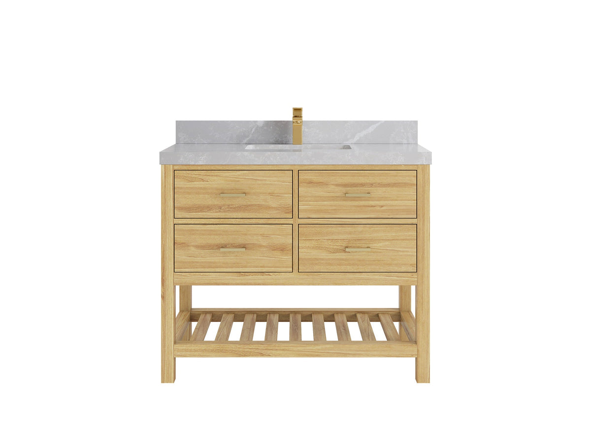 Parker Teak 42 in. W x 22 in. D Single Sink Bathroom Vanity in Light Natural with 2 in Pearl Light Gray Quartz Countertop