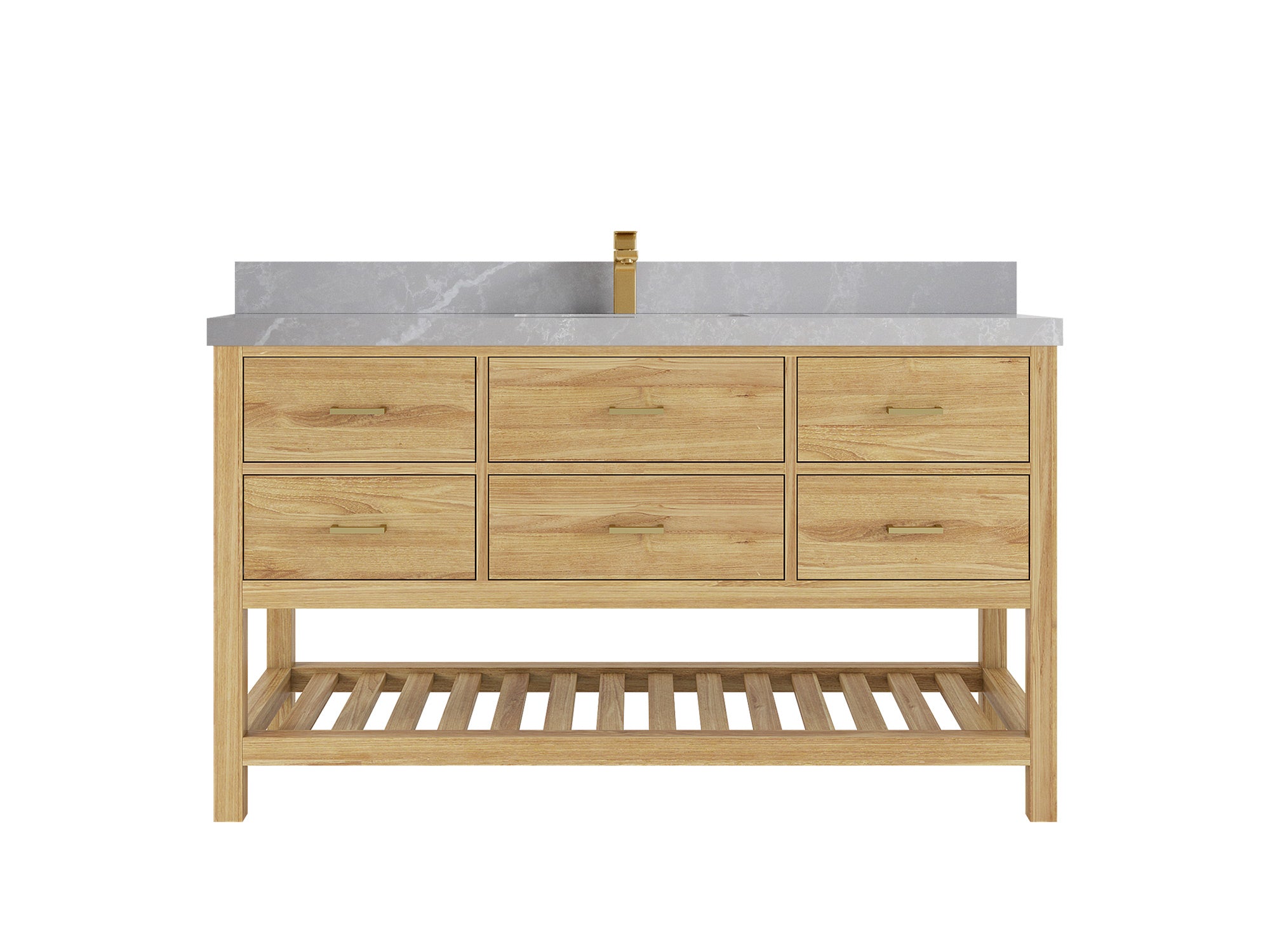 Parker Teak Wood 60 in. W x 22 in. D Single Sink Bathroom Vanity