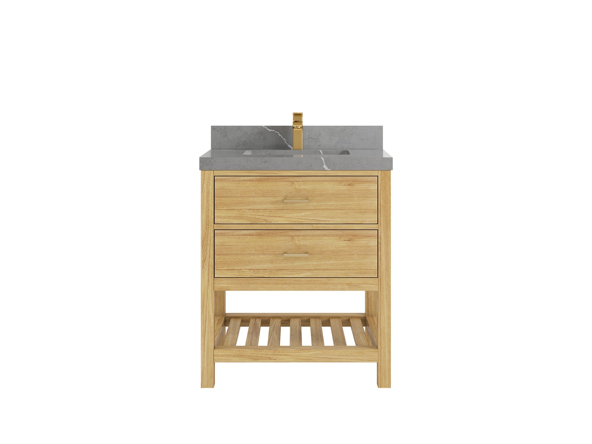 Parker Teak 30 in. W x 22 in. D Single Sink Bathroom Vanity in Light Natural with 2 in Piatra Gray Quartz Countertop