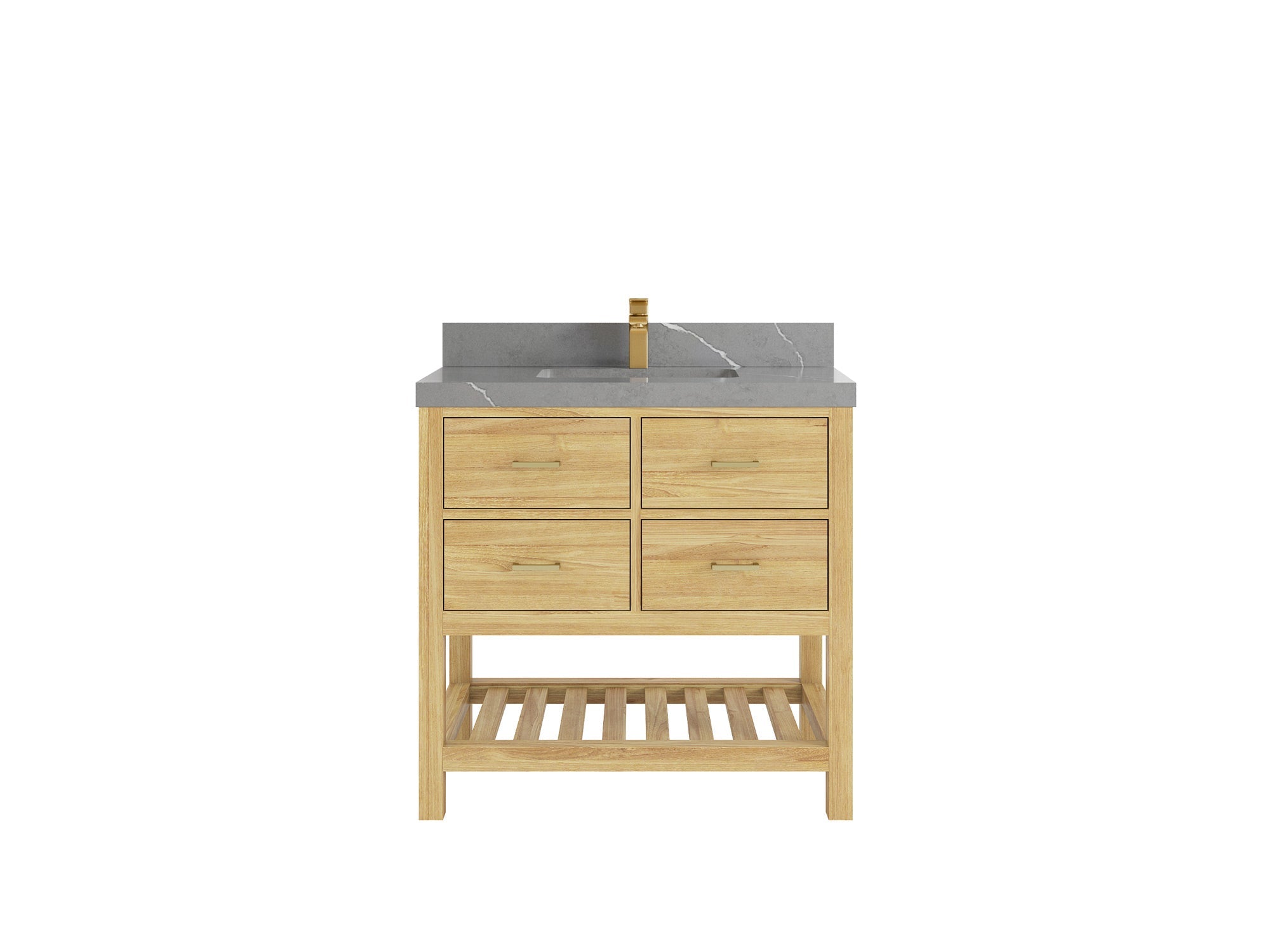 Parker Teak 36 in. W x 22 in. D Center Sink Bathroom Vanity in Light Natural with 2 in Piatra Gray Quartz Countertop